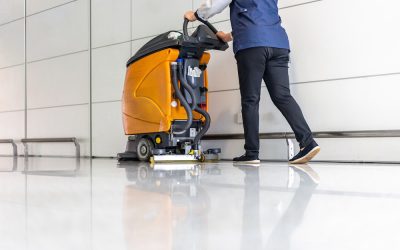 cleaning floor with machine